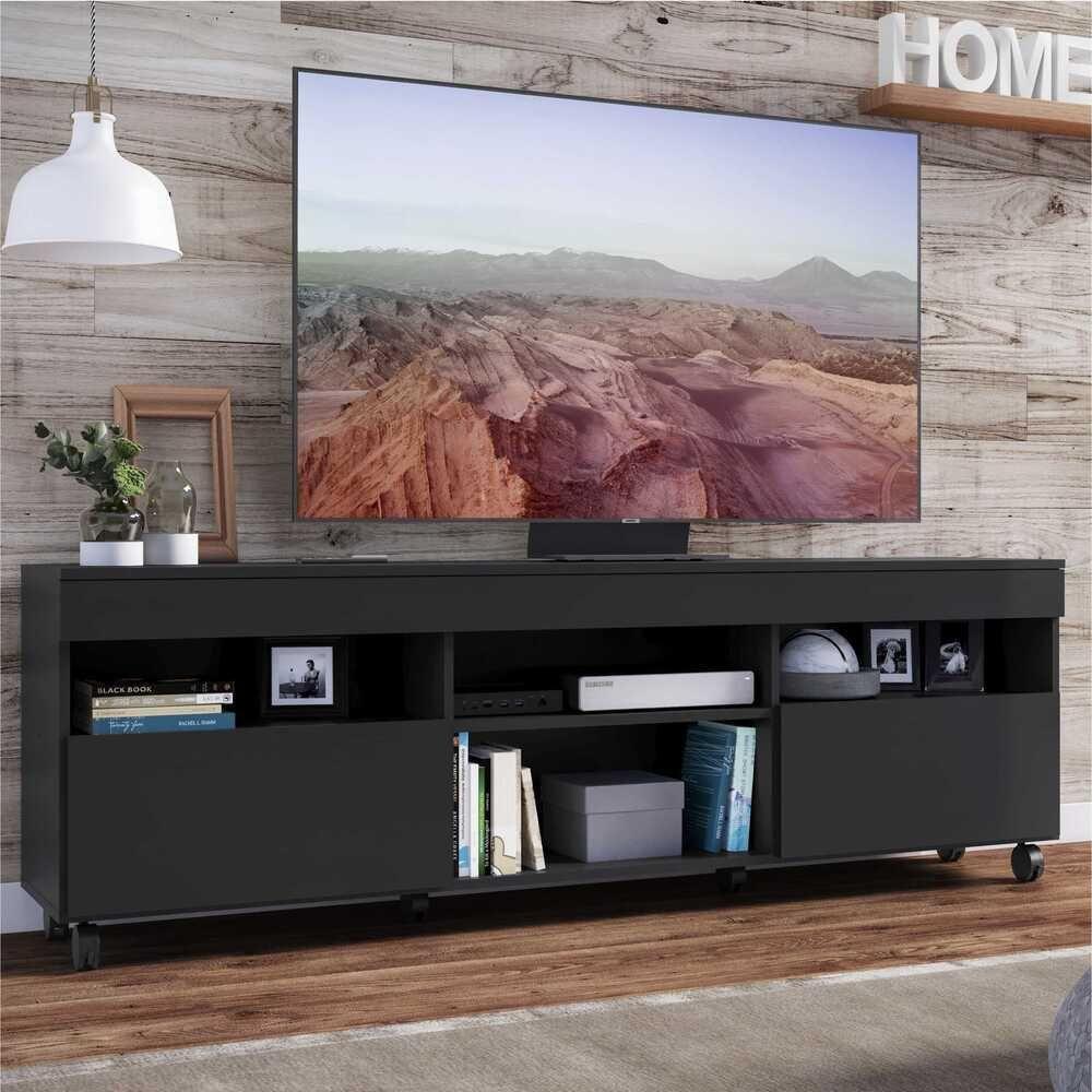 Rack Tv 65'' Com Rodízios E 2 Portas Paris Multimóveis Preto - 1