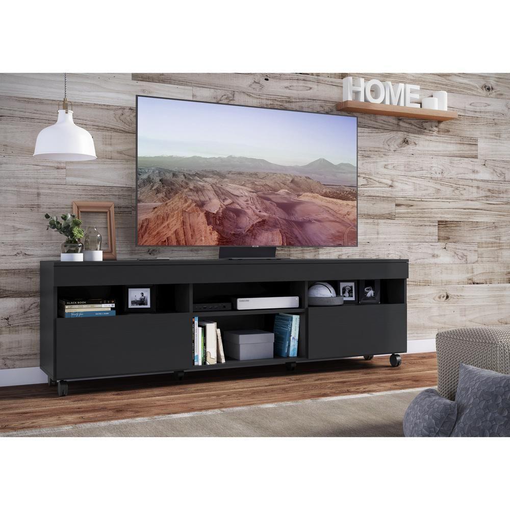 Rack Tv 65'' Com Rodízios E 2 Portas Paris Multimóveis Preto - 7