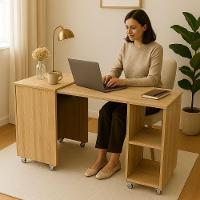 Mesa Retrátil Compacta Mdf 15mm Amadeirado Claro Home Office Estudo Otimiza Espaço - 2