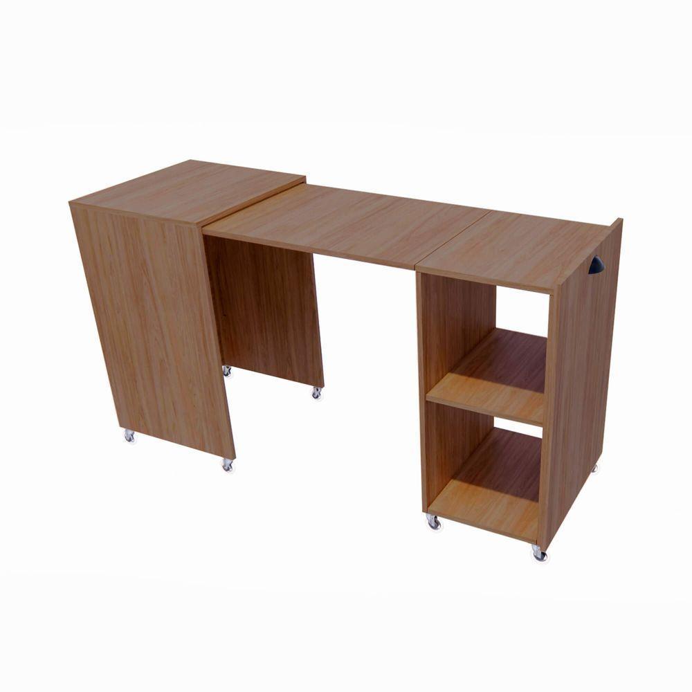 Mesa Retrátil Compacta Mdf 15mm Amadeirado Escuro Home Office Estudo Otimiza Espaço - 4