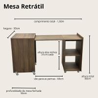 Mesa Retrátil Compacta Mdf 15mm Amadeirado Escuro Home Office Estudo Otimiza Espaço - 3