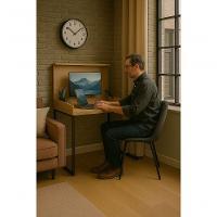 Workstation Slim Amadeirado Claro Mesa Home Office Com Tampo Articulado Oculta Monitor - 2