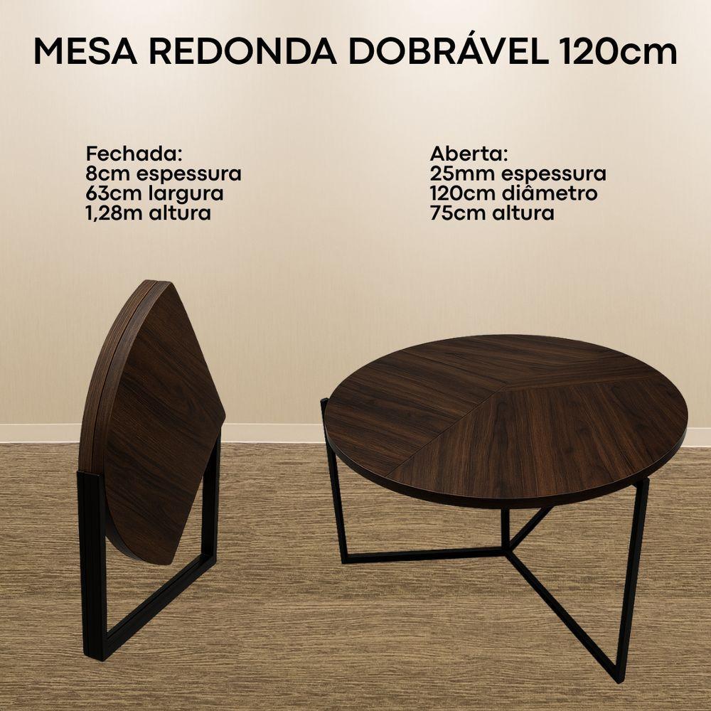 Mesa Redonda Dobrável 1.20m Amadeirado Claro Mdf 25mm E Ferro Acomoda 6 Pessoas - 5