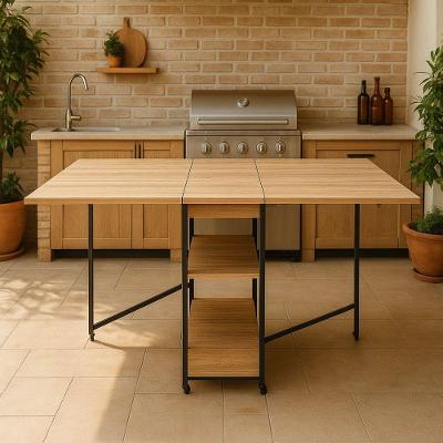 Bancada Alta Dobrável 2m Amadeirado Claro Ergonômica Multiuso Para Atelier Festa Cozinha Mdf Ferro