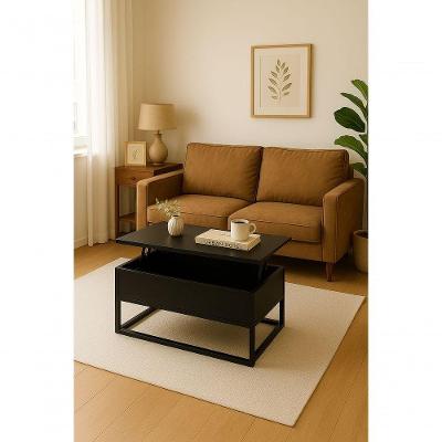 Mesa De Centro Baú Elevável Preto Vira Mesa De Apoio Notebook Mdf 15mm E Ferro