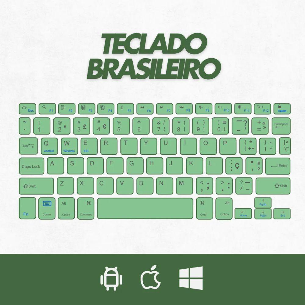 Teclado Sem Fio Bluetooth Recarregável Com Mouse - Branco Com Verde - 4