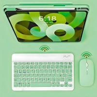 Teclado Sem Fio Bluetooth Recarregável Com Mouse - Branco Com Verde - 3