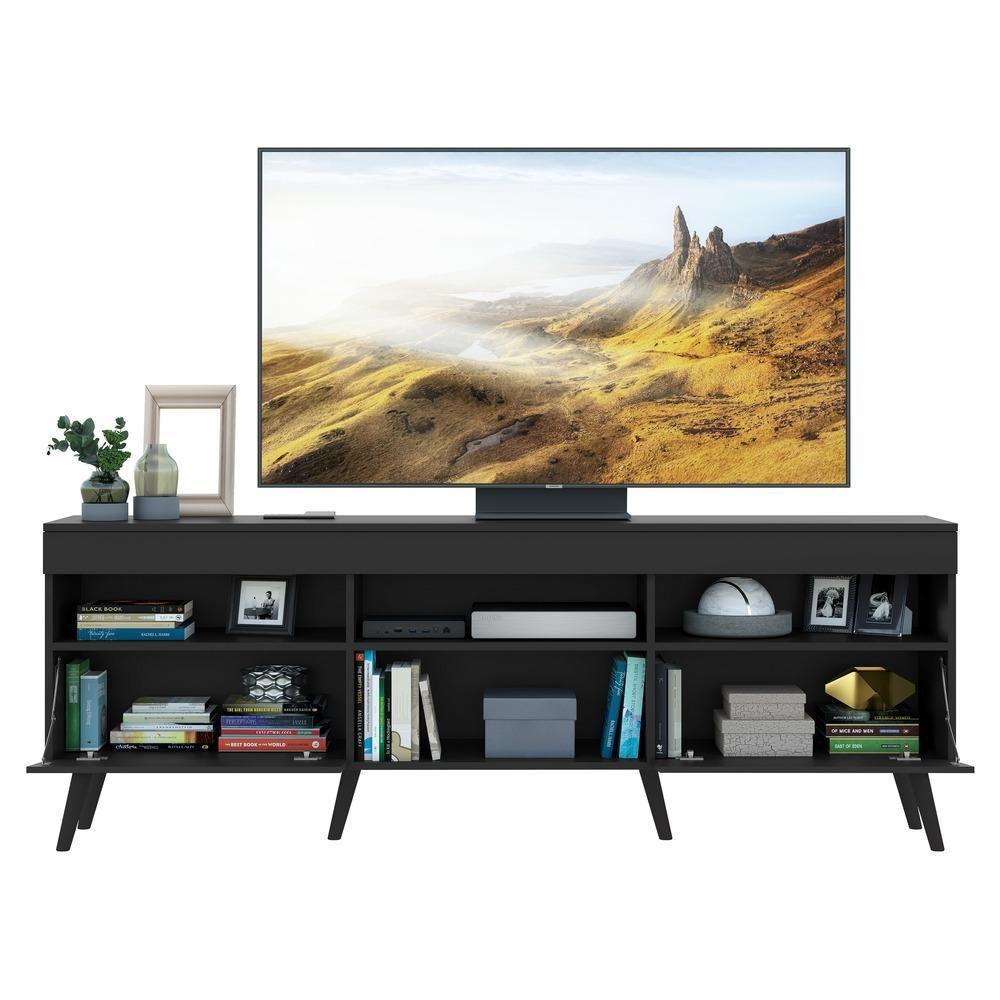 Rack Tv 65'' Com Pés Retrô 2 Portas Paris Multimóveis Preto - 2