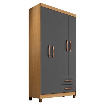 Guarda Roupa Casal Moden 3565 4 Portas de Bater 2 Gavetas Carvalho Am Grafite