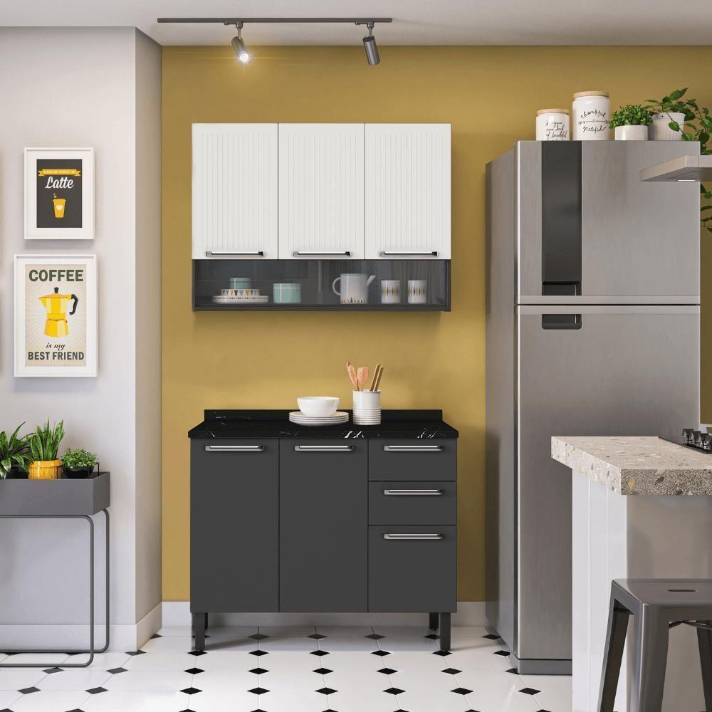 Armário De Cozinha Compacta 105cm Em Aço Grafite/off White Itatiaia Midi Pop Art I3 - 2