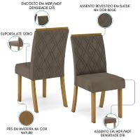 Kit 2 Cadeiras Estofadas Sala De Jantar Vita Suede Bege Henn Suede Bege - 3