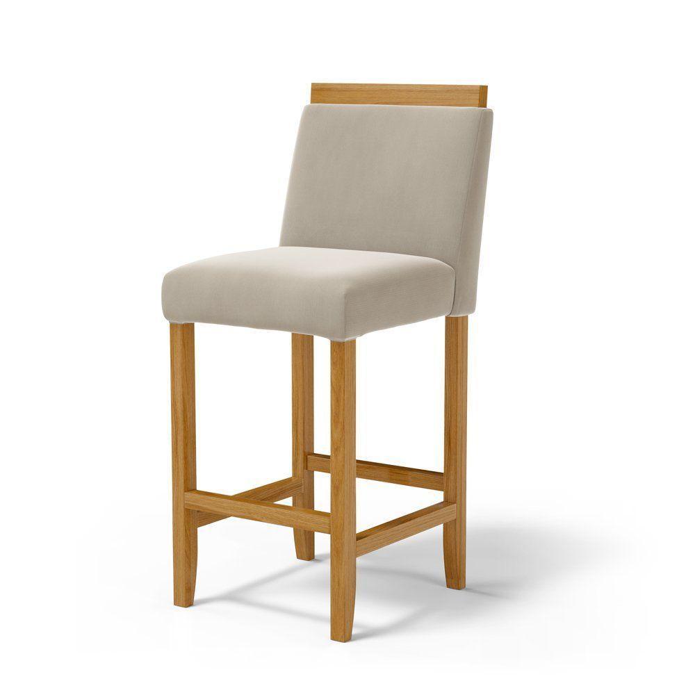 Kit Com 4 Banquetas Eloá Madeira Maciça Assento Estofado Para Bancada Veludo Bege 102 - 3