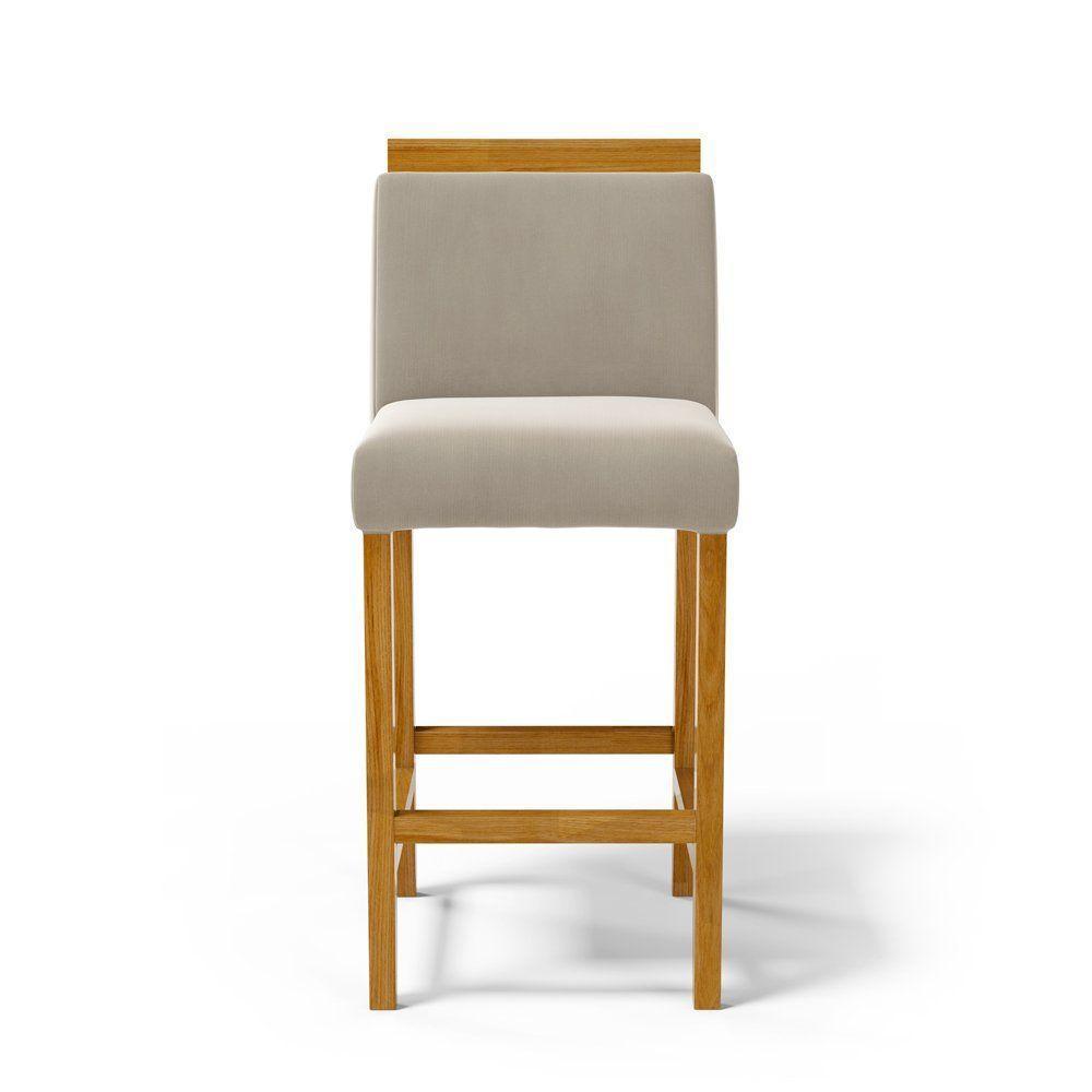 Kit Com 4 Banquetas Eloá Madeira Maciça Assento Estofado Para Bancada Veludo Bege 102 - 4