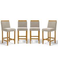 Kit Com 4 Banquetas Eloá Madeira Maciça Assento Estofado Para Bancada Veludo Bege 102 - 1