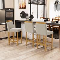 Kit Com 4 Banquetas Eloá Madeira Maciça Assento Estofado Para Bancada Veludo Bege 102 - 6