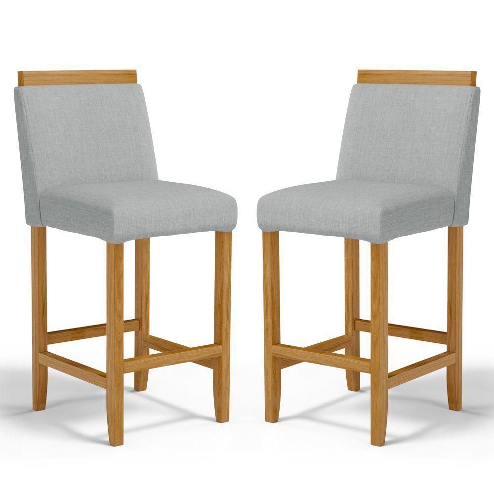 Kit Com 2 Banquetas Eloá Madeira Maciça Assento Estofado Para Bancada Linho Cinza 407 - 1