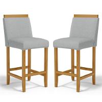 Kit Com 2 Banquetas Eloá Madeira Maciça Assento Estofado Para Bancada Linho Cinza 407 - 1