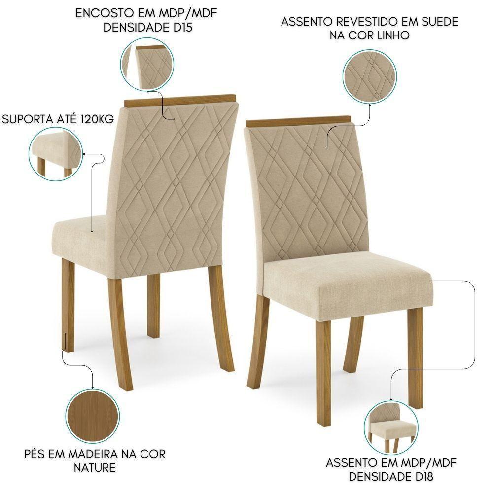 Kit 2 Cadeiras Estofadas Sala De Jantar Vita Suede Linho Henn Suede Linho - 3
