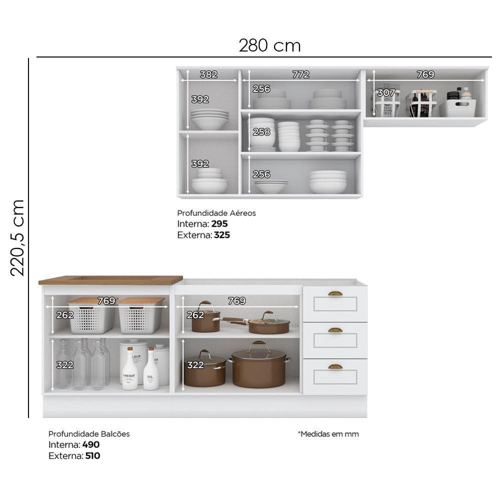 Cozinha Modulada 5 Pecas 280cm Ce379 Americana Branco Nature Henn Branco Nature - 4