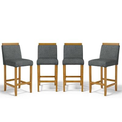 Kit Com 4 Banquetas Eloá Madeira Maciça Assento Estofado Para Bancada Linho Chumbo 406