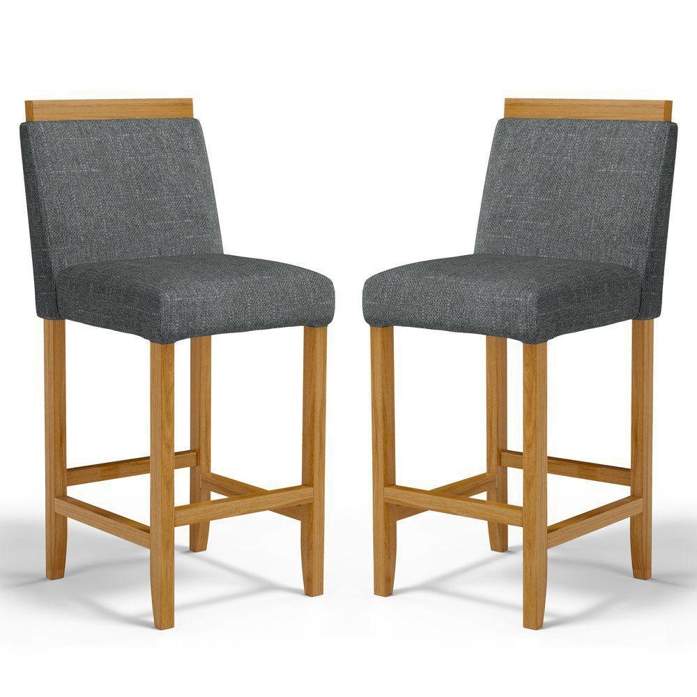 Kit Com 2 Banquetas Eloá Madeira Maciça Assento Estofado Para Bancada Linho Chumbo 406 - 1