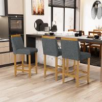 Kit Com 2 Banquetas Eloá Madeira Maciça Assento Estofado Para Bancada Linho Chumbo 406 - 6