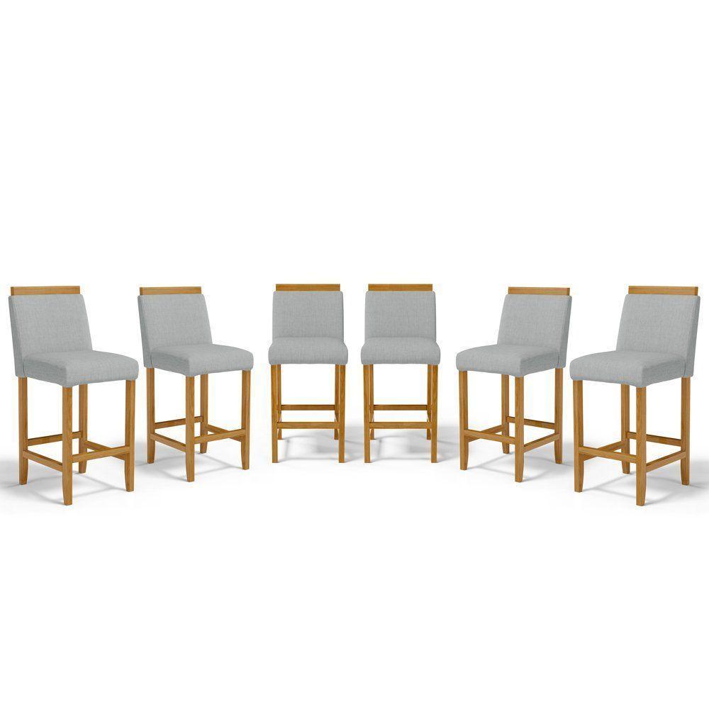 Kit Com 6 Banquetas Eloá Madeira Maciça Assento Estofado Para Bancada Linho Cinza 407 - 1