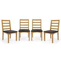 Kit Com 4 Cadeiras Cecília Madeira Maciça Assentos Estofados Para Mesa De Jantar Courino Preto 503 - 1