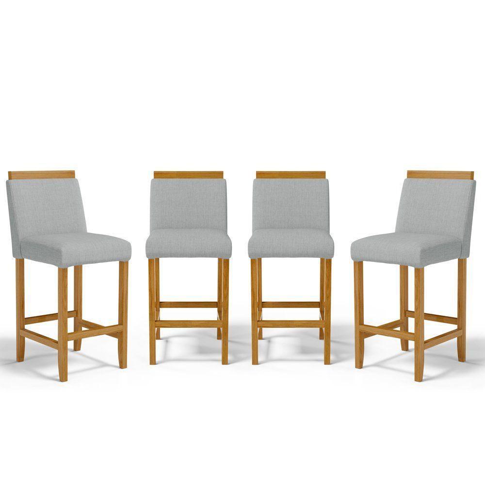 Kit Com 4 Banquetas Eloá Madeira Maciça Assento Estofado Para Bancada Linho Cinza 407 - 1