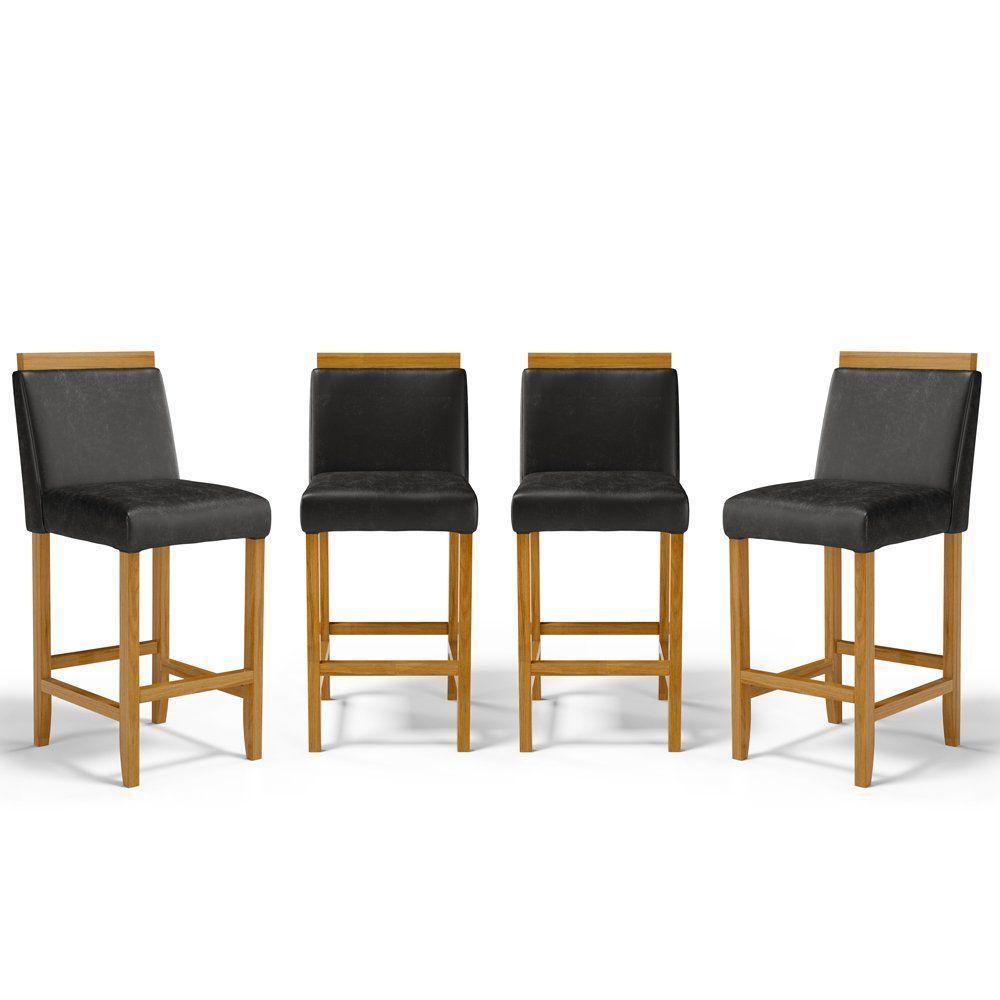 Kit Com 4 Banquetas Eloá Madeira Maciça Assento Estofado Para Bancada Courino Preto 503 - 1