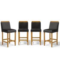 Kit Com 4 Banquetas Eloá Madeira Maciça Assento Estofado Para Bancada Courino Preto 503 - 1