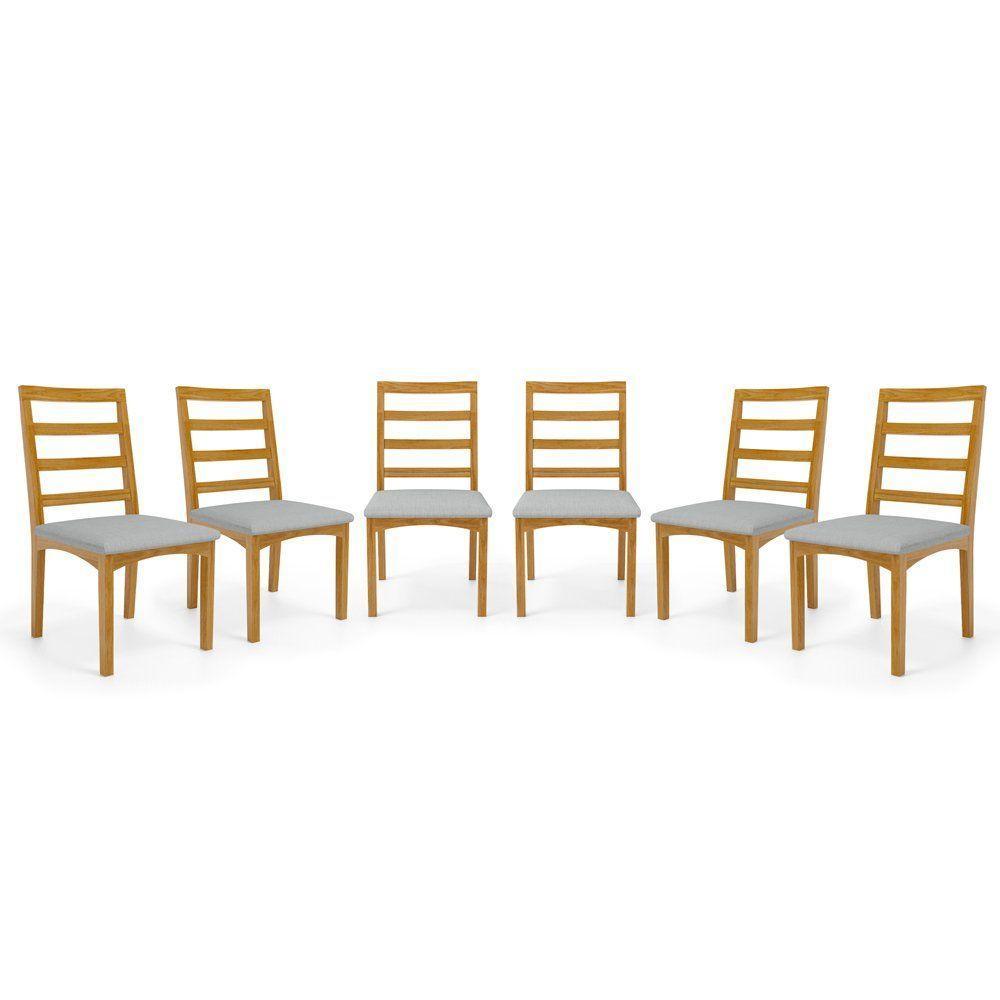 Kit Com 6 Cadeiras Cecília Madeira Maciça Assentos Estofados Para Mesa De Jantar Linho Cinza 407 - 1
