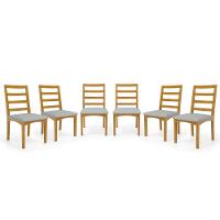 Kit Com 6 Cadeiras Cecília Madeira Maciça Assentos Estofados Para Mesa De Jantar Linho Cinza 407 - 1
