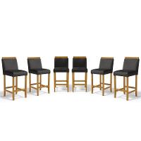 Kit Com 6 Banquetas Eloá Madeira Maciça Assento Estofado Para Bancada Courino Preto 503 - 1