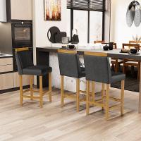 Kit Com 6 Banquetas Eloá Madeira Maciça Assento Estofado Para Bancada Courino Preto 503 - 6