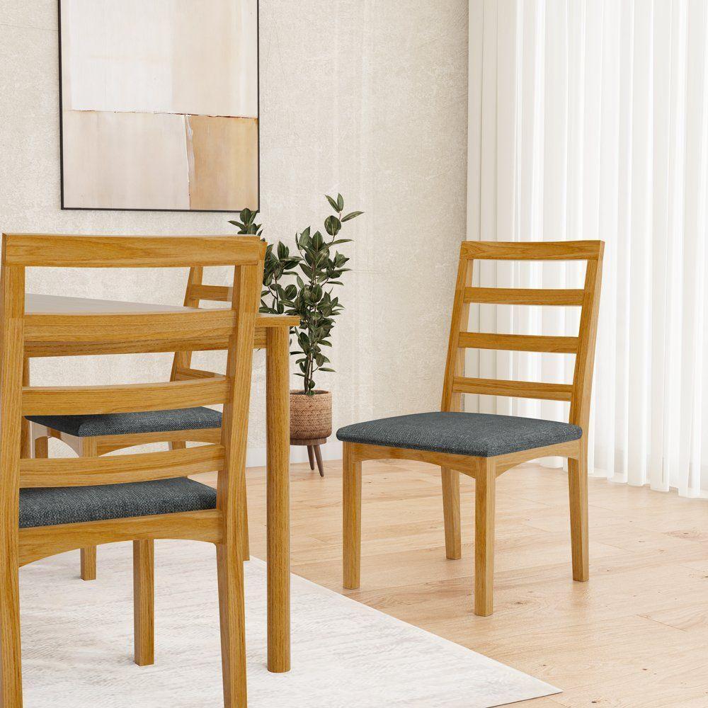 Kit Com 6 Cadeiras Cecília Madeira Maciça Assentos Estofados Para Mesa De Jantar Linho Chumbo 406 - 6