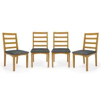 Kit Com 4 Cadeiras Cecília Madeira Maciça Assentos Estofados Para Mesa De Jantar Linho Chumbo 406 - 1