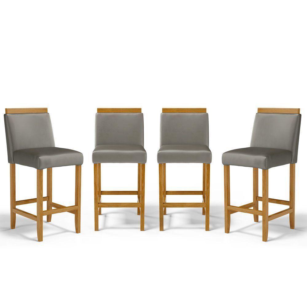 Kit Com 4 Banquetas Eloá Madeira Maciça Assento Estofado Para Bancada Veludo Chumbo 109 - 1