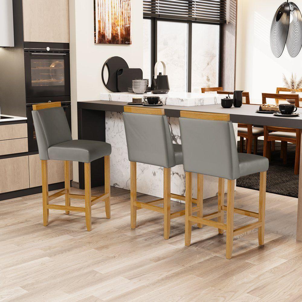 Kit Com 4 Banquetas Eloá Madeira Maciça Assento Estofado Para Bancada Veludo Chumbo 109 - 6