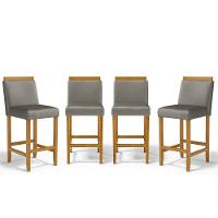 Kit Com 4 Banquetas Eloá Madeira Maciça Assento Estofado Para Bancada Veludo Chumbo 109 - 1