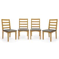 Kit Com 4 Cadeiras Cecília Madeira Maciça Assentos Estofados Para Mesa De Jantar Veludo Chumbo 109 - 1