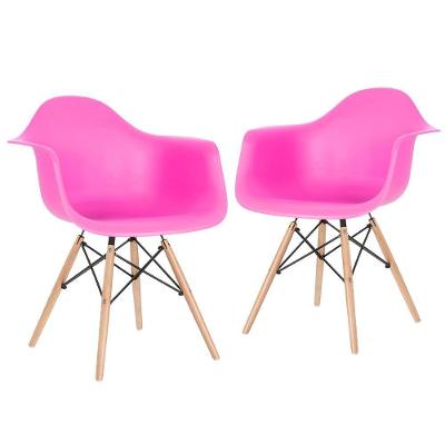 Kit 2 Cadeiras Charles Eames Eiffel Daw Com Braços E Pés De Madeira Clara Rosa Pink