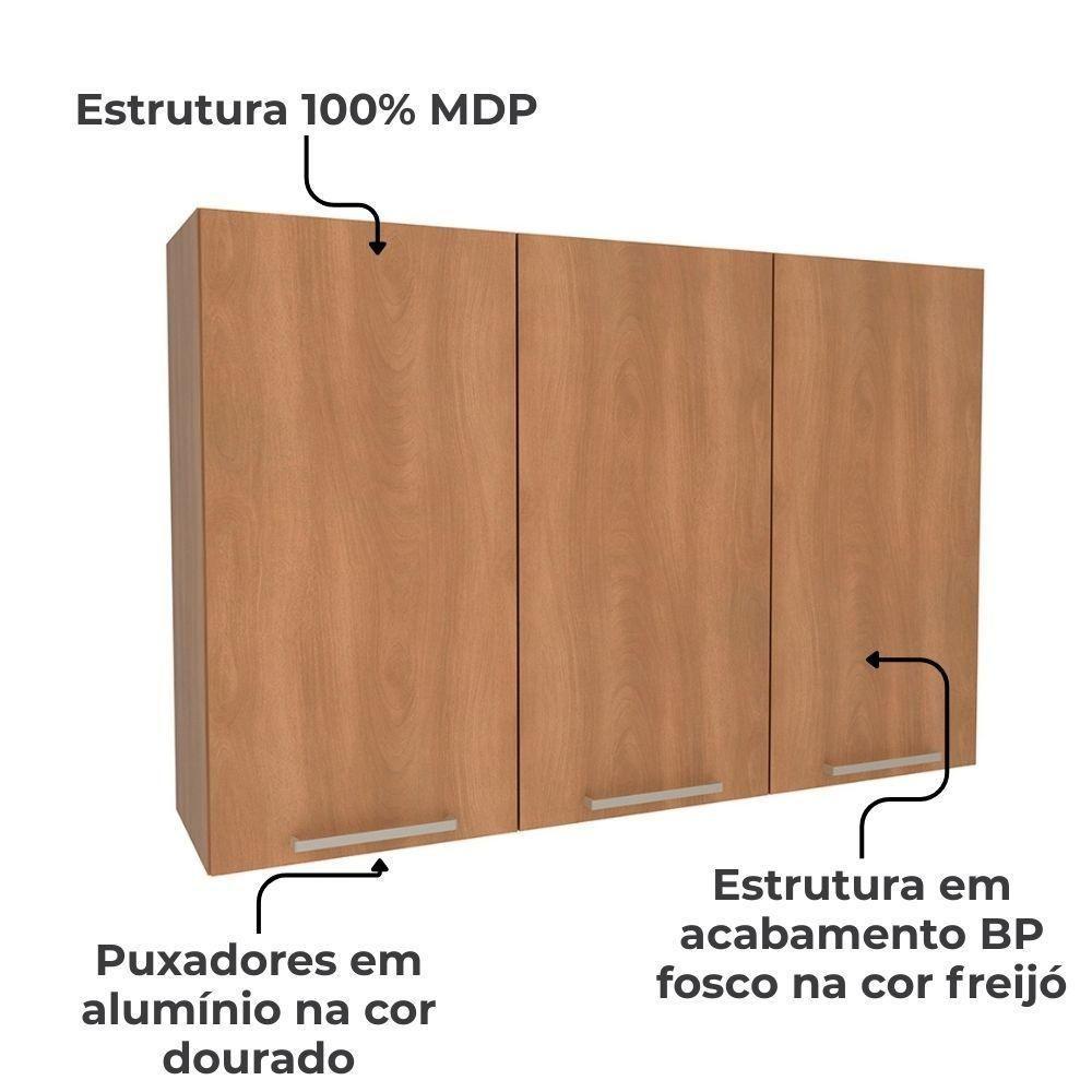 Armario Aereo 3 Portas 120 Cm Mdp Cz3109 Freijo Tecno Mobili Freijo - 6