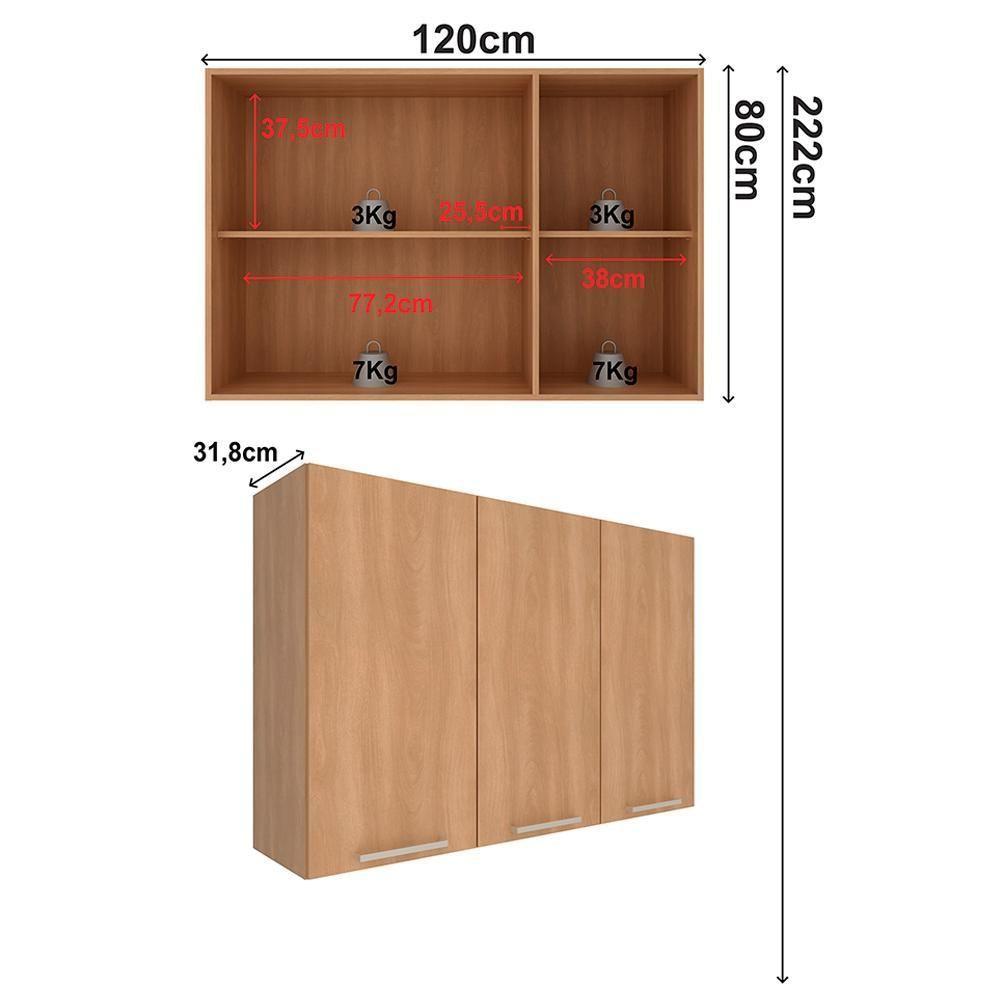 Armario Aereo 3 Portas 120 Cm Mdp Cz3109 Freijo Tecno Mobili Freijo - 7