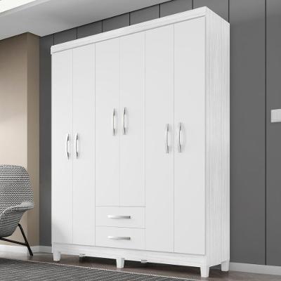 Guarda Roupa Casal Moden 6 Portas Bater 2 Gavetas Branco Flex MDP Milani Movelaria