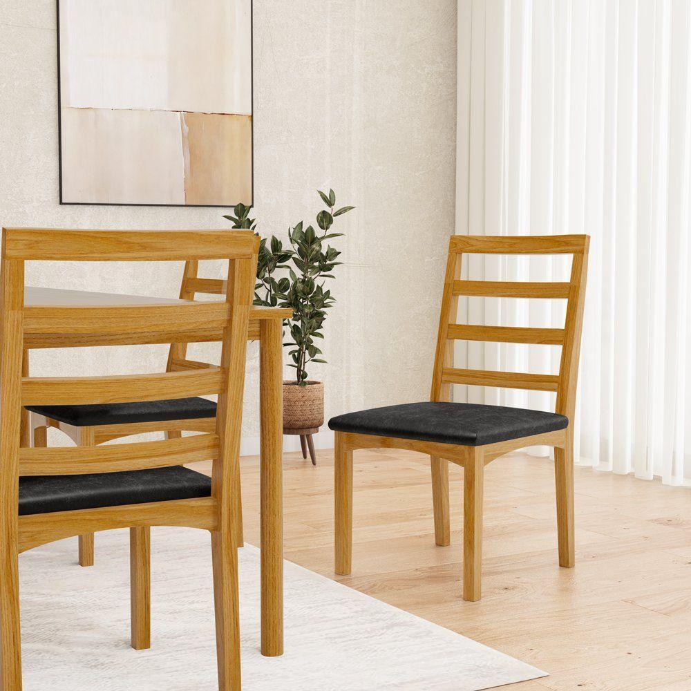 Kit Com 2 Cadeira Cecília Encosto E Pés De Madeira Maciça Assento Estofada Para Mesa De Jantar Courino Preto 503 - 3