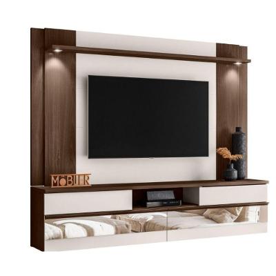 Painel Tv 75 Polegadas Flórida 200 Cm Espelho Luminária Led Marrom Noce /off White Ártico
