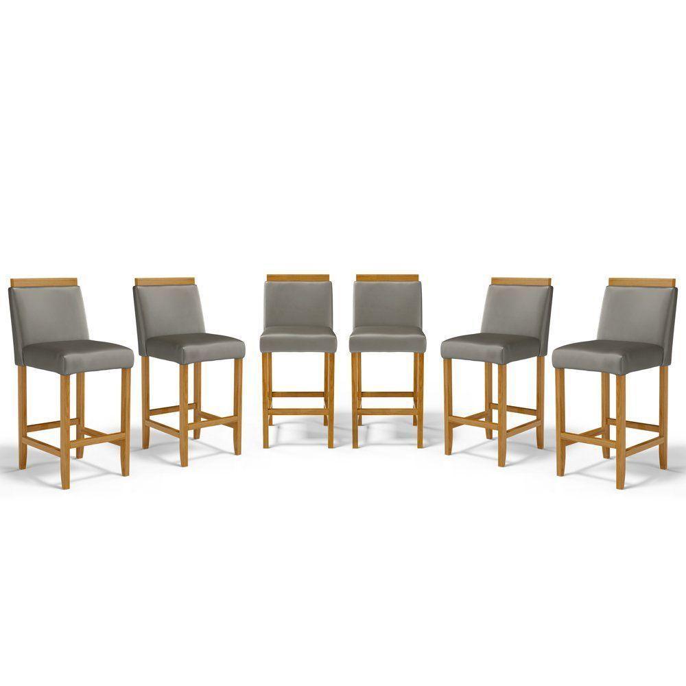 Kit Com 6 Banquetas Eloá Madeira Maciça Assento Estofado Para Bancada Veludo Chumbo 109 - 1