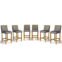 Kit Com 6 Banquetas Eloá Madeira Maciça Assento Estofado Para Bancada Veludo Chumbo 109 - 1