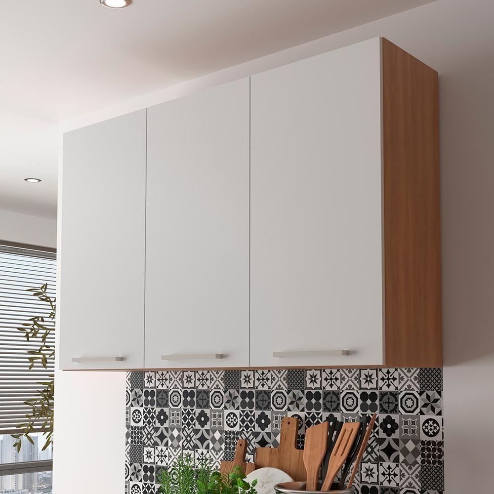 Armario Aereo 3 Portas 120 Cm Mdp Cz3109 Freijo Branco Tecno Mobili Freijo Branco - 7